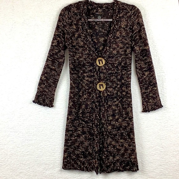 BCBGMaxazria Long Brown Draped Cardigan / Sweater. Womens Size L, - Picture 8 of 11